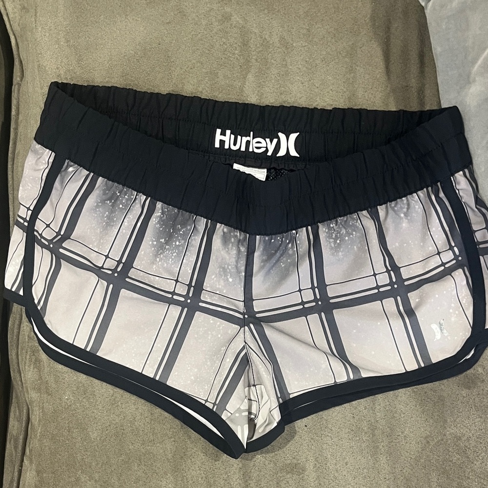 Hurley Women's Athletic Plaid Shorts - Black and Gray